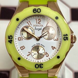 Invicta Angel Diver Style Multifunction Watch Lime Green Rose Gold